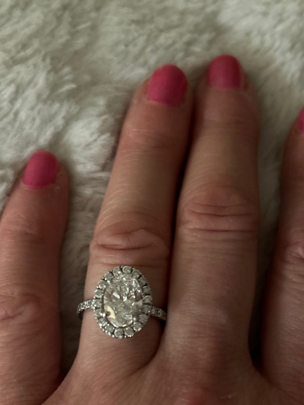 2.03 Center Lab Created Oval Diamond Ring With Side Pave Diamonds in 14Kwg